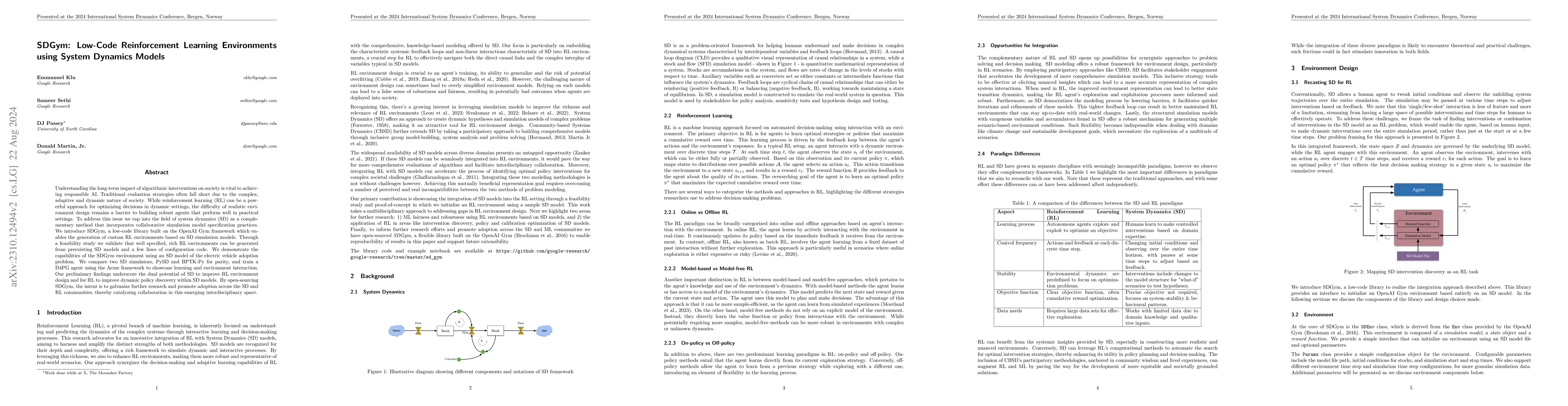 Thumbnail for SDGym: Low-Code Reinforcement Learning Environments using System
  Dynamics Models