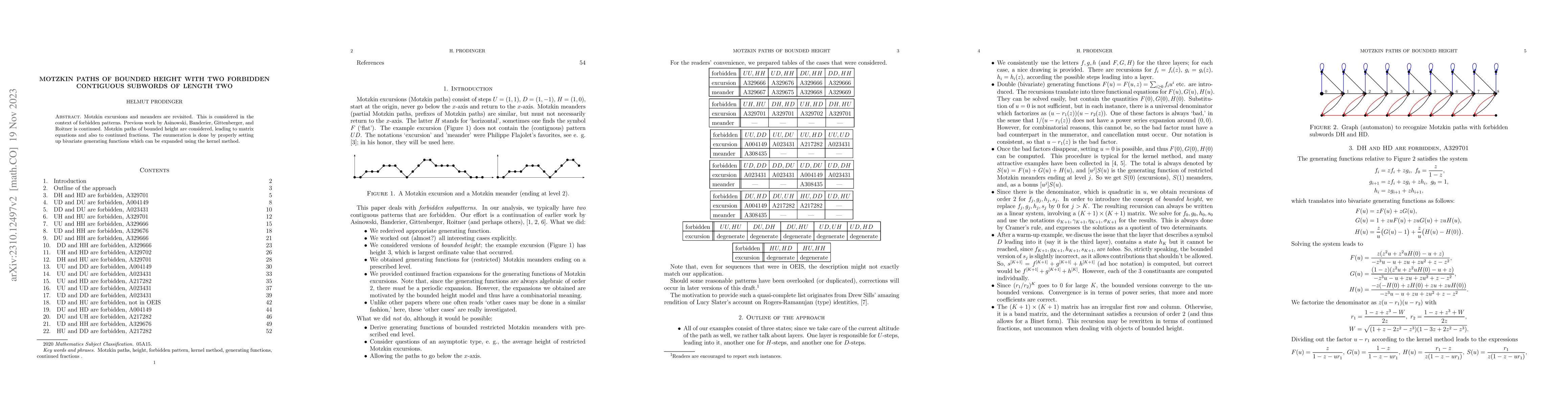 Thumbnail for Motzkin paths of bounded height with two forbidden contiguous subwords
  of length two