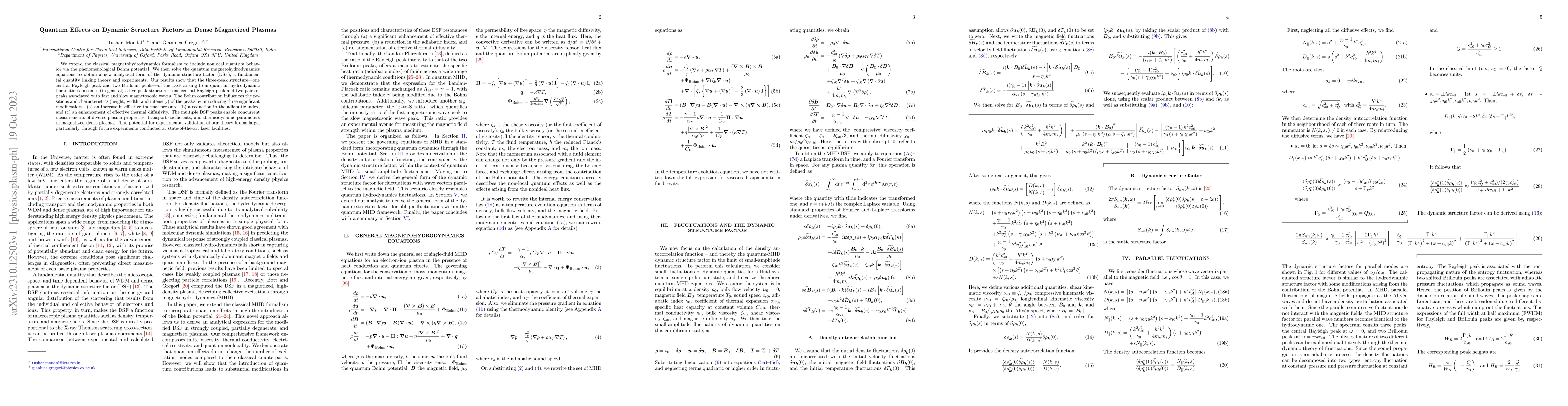 Thumbnail for Quantum Effects on Dynamic Structure Factors in Dense Magnetized Plasmas