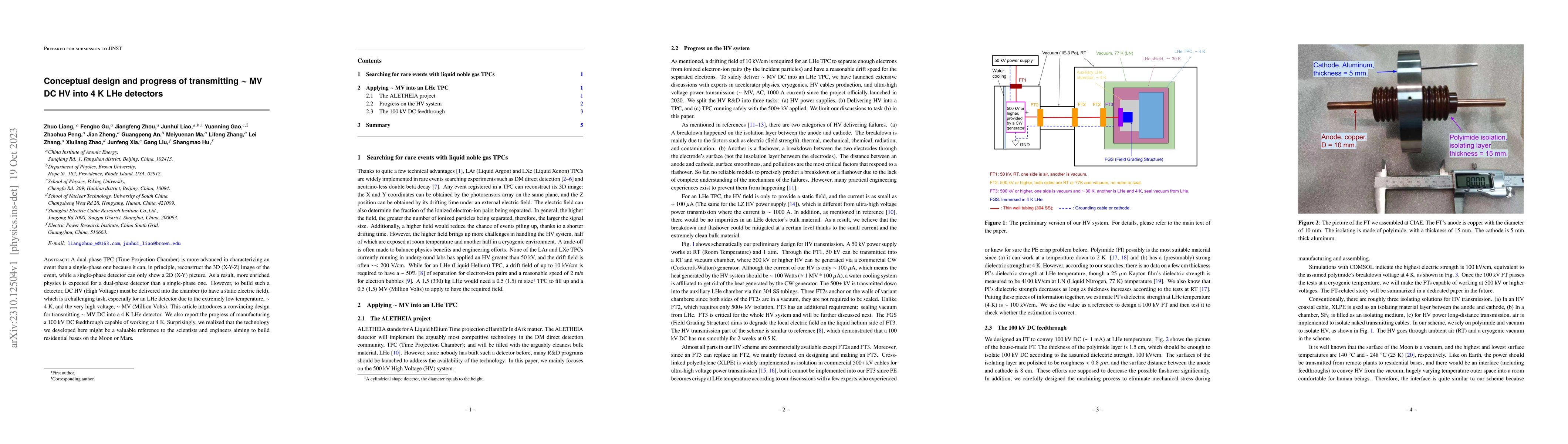 Thumbnail for Conceptual design and progress of transmitting $\sim$ MV DC HV into 4 K
  LHe detectors