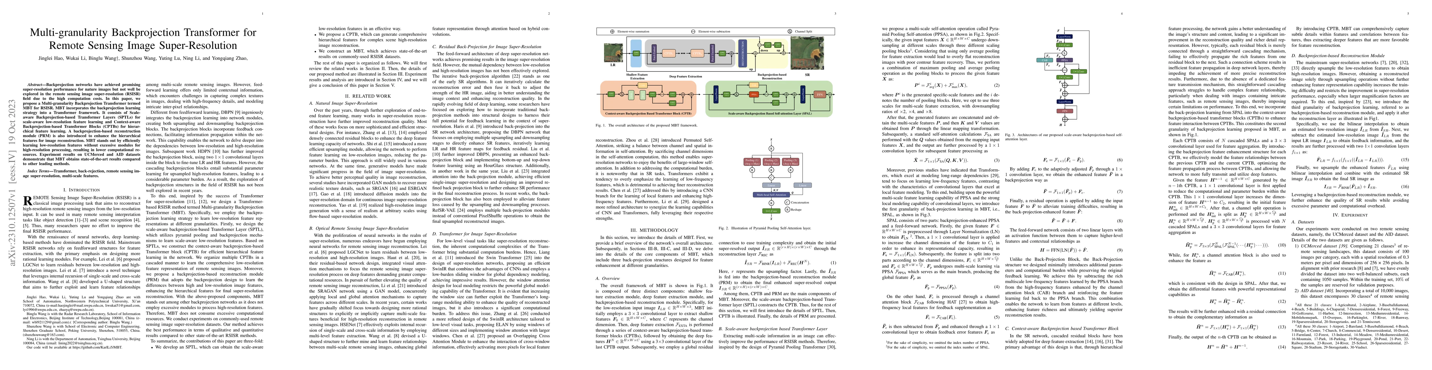 Thumbnail for Multi-granularity Backprojection Transformer for Remote Sensing Image
  Super-Resolution