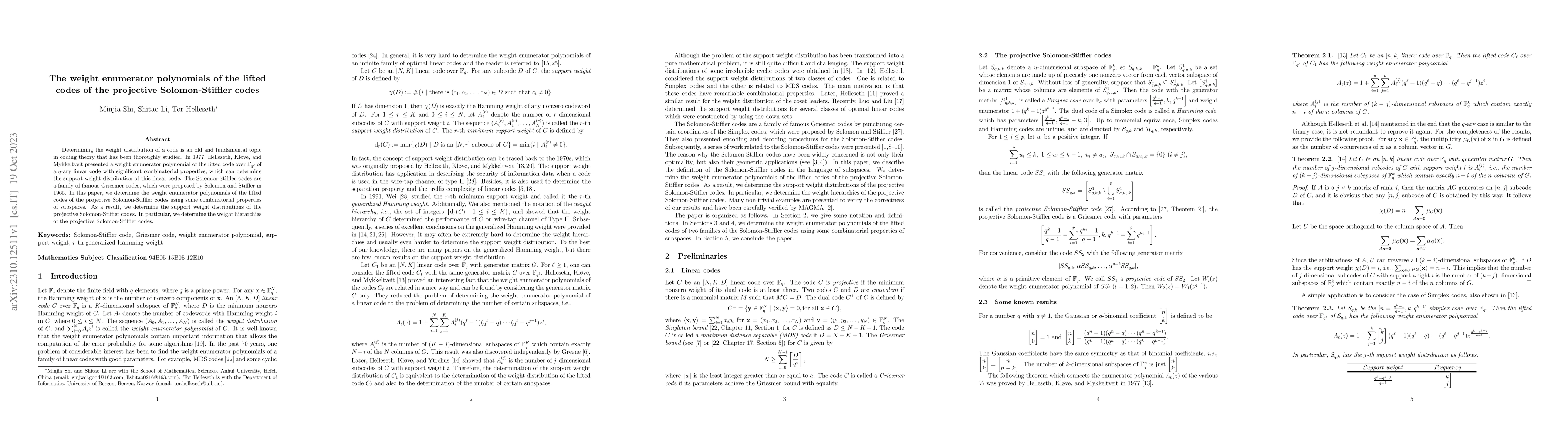Thumbnail for The weight enumerator polynomials of the lifted codes of the projective
  Solomon-Stiffler codes