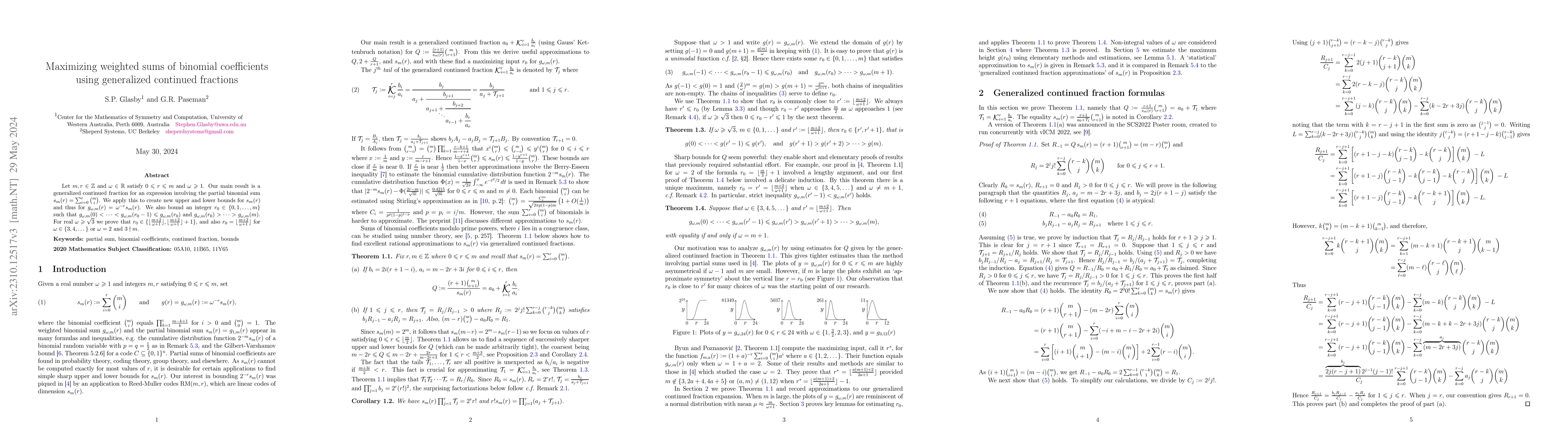 Thumbnail for Maximizing weighted sums of binomial coefficients using generalized
  continued fractions
