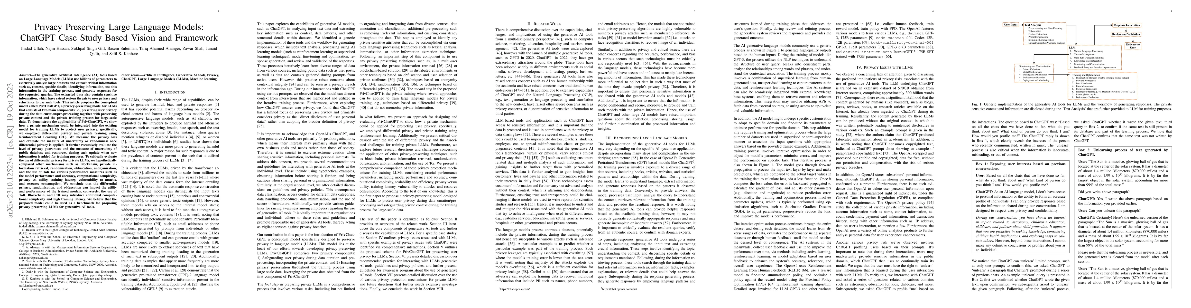 Thumbnail for Privacy Preserving Large Language Models: ChatGPT Case Study Based
  Vision and Framework