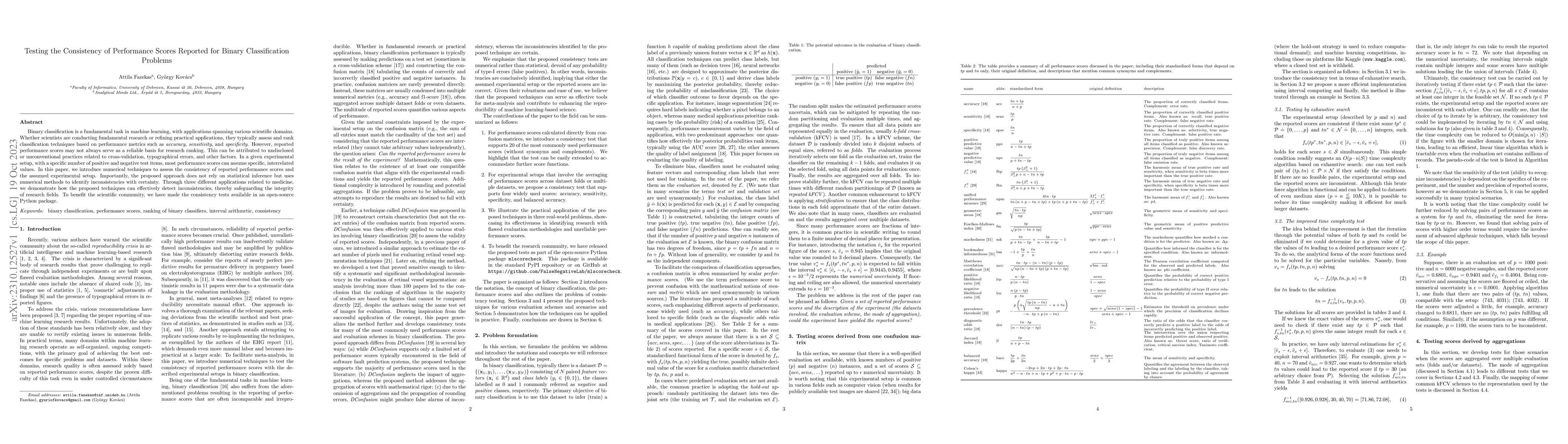 Thumbnail for Testing the Consistency of Performance Scores Reported for Binary
  Classification Problems