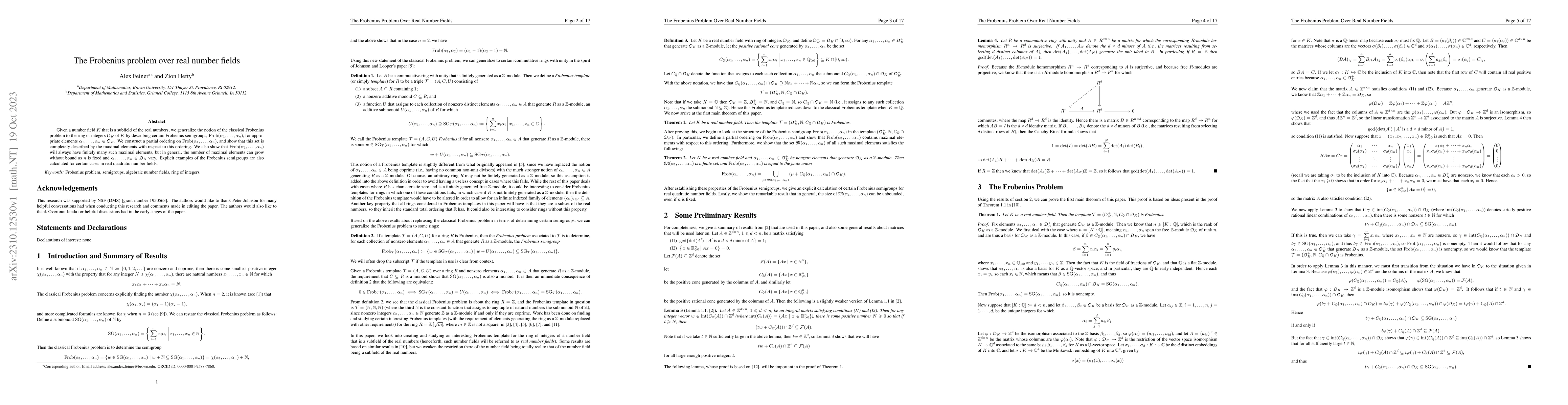 Thumbnail for The Frobenius problem over real number fields