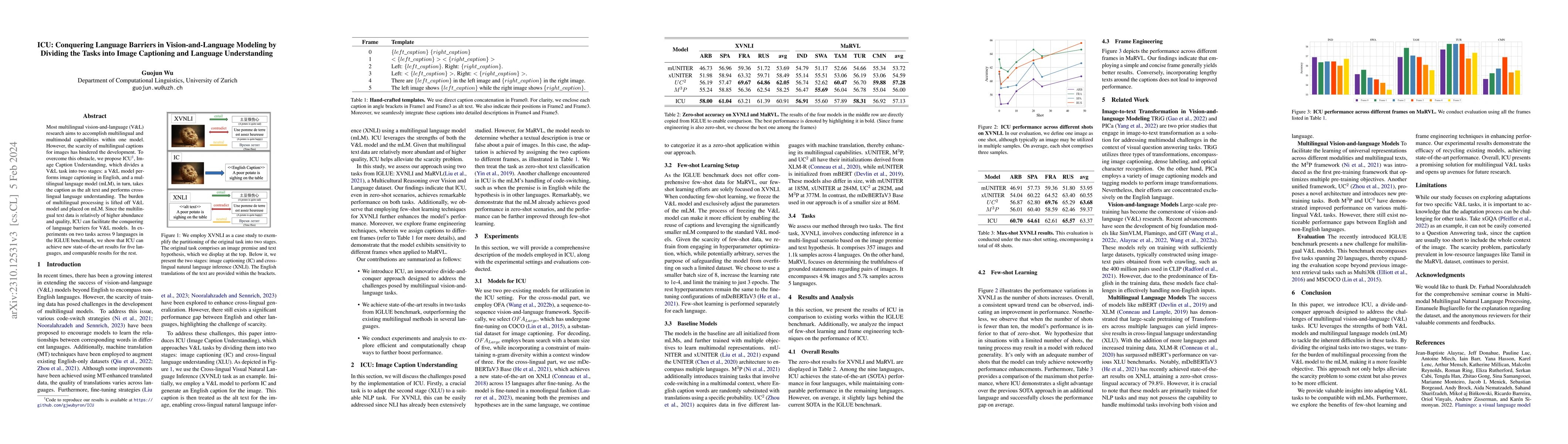 Thumbnail for ICU: Conquering Language Barriers in Vision-and-Language Modeling by
  Dividing the Tasks into Image Captioning and Language Understanding