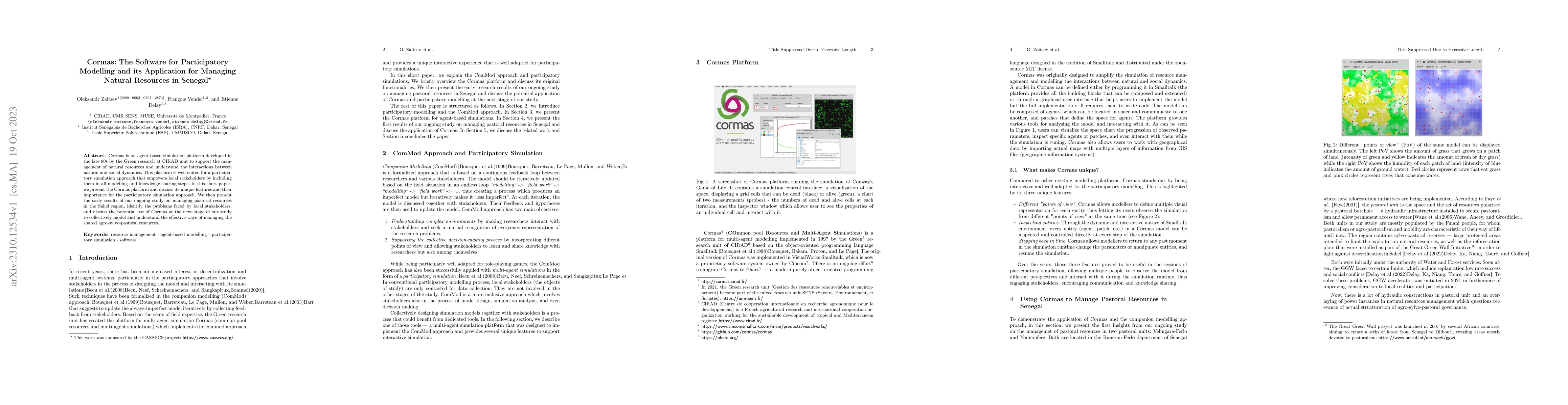 Thumbnail for Cormas: The Software for Participatory Modelling and its Application for
  Managing Natural Resources in Senegal