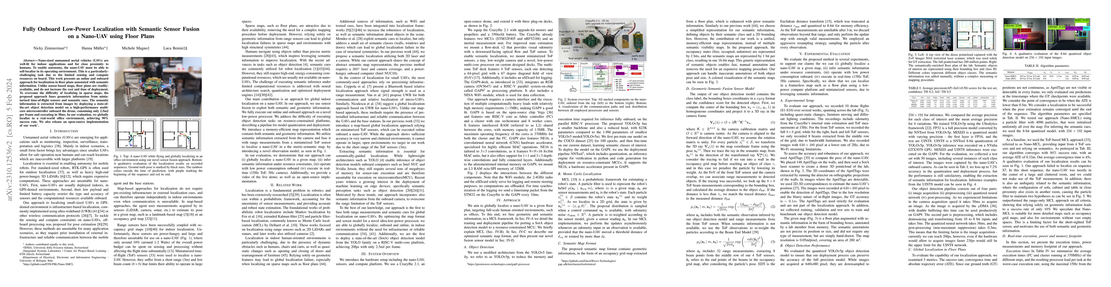 Thumbnail for Fully Onboard Low-Power Localization with Semantic Sensor Fusion on a
  Nano-UAV using Floor Plans