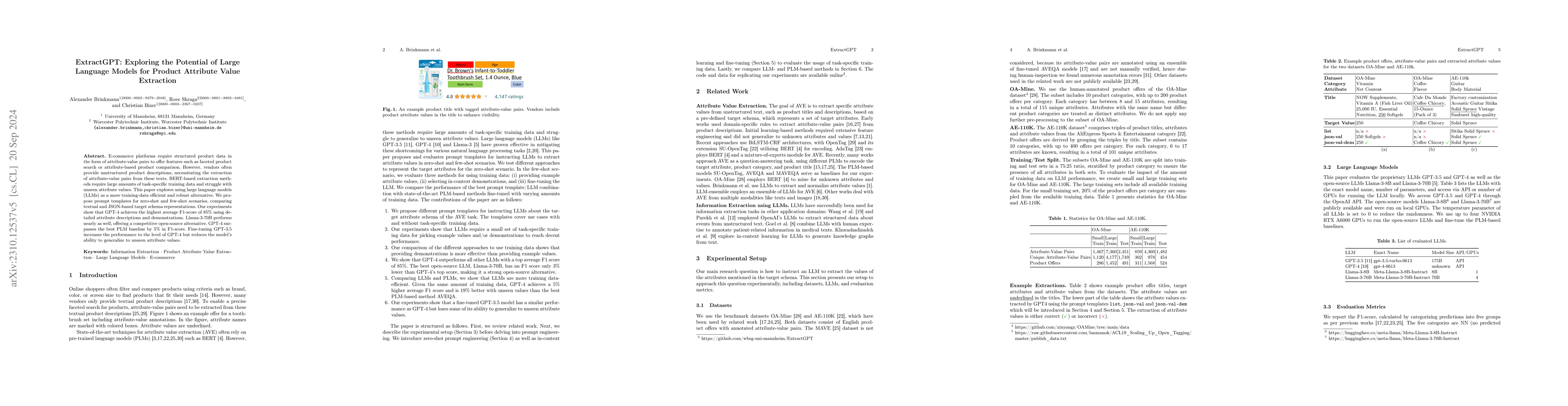 Thumbnail for Product Attribute Value Extraction using Large Language Models