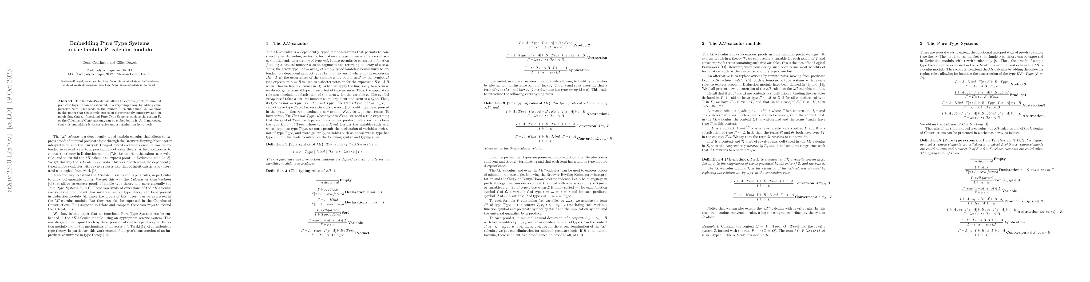 Thumbnail for Embedding Pure Type Systems in the lambda-Pi-calculus modulo