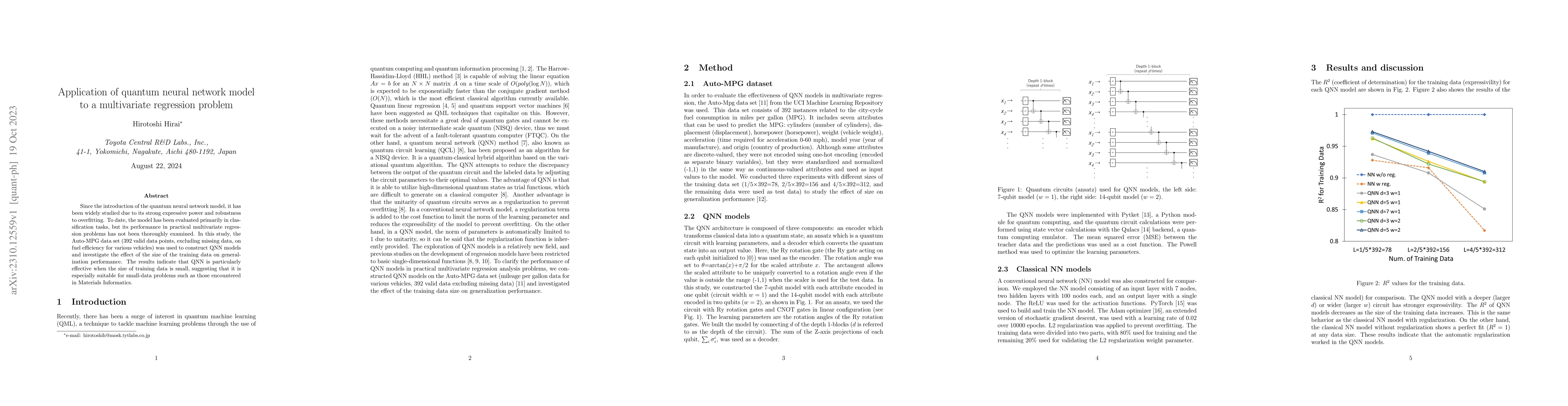Thumbnail for Application of quantum neural network model to a multivariate regression
  problem