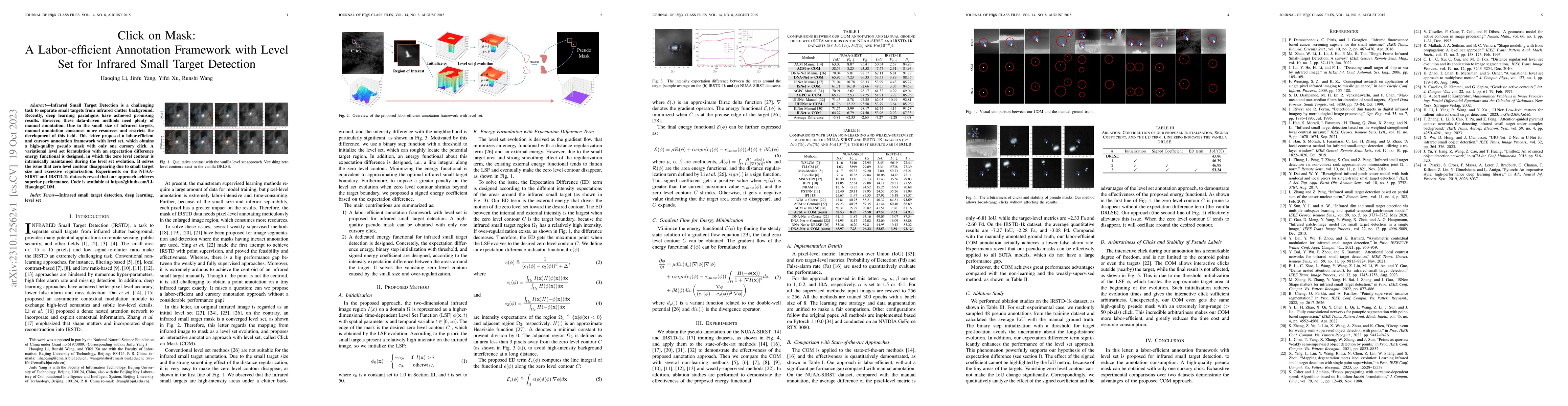 Thumbnail for Click on Mask: A Labor-efficient Annotation Framework with Level Set for
  Infrared Small Target Detection