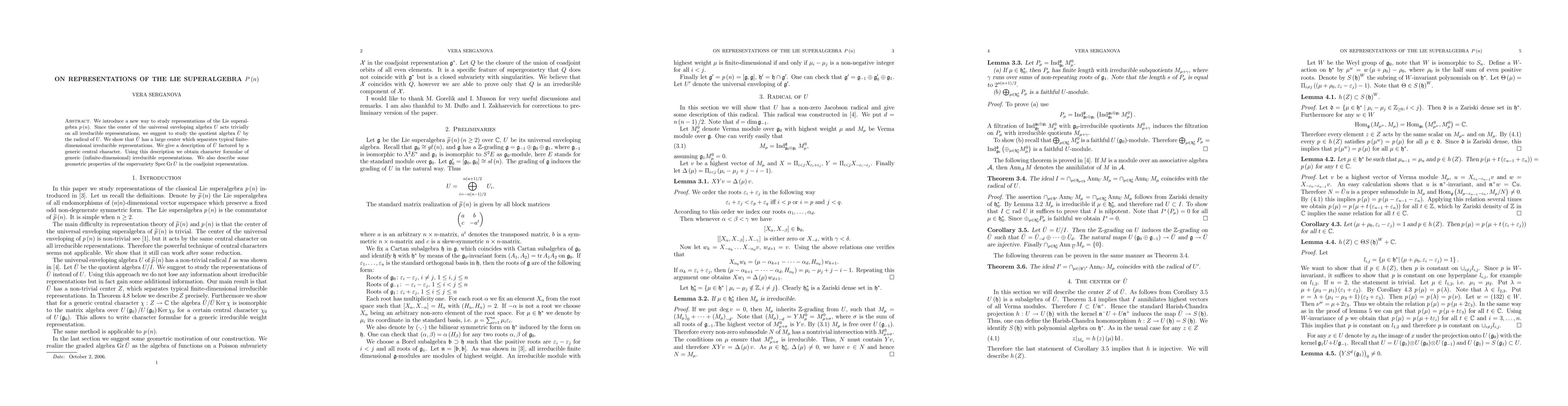 Thumbnail for On representations of the Lie superalgebra p(n)