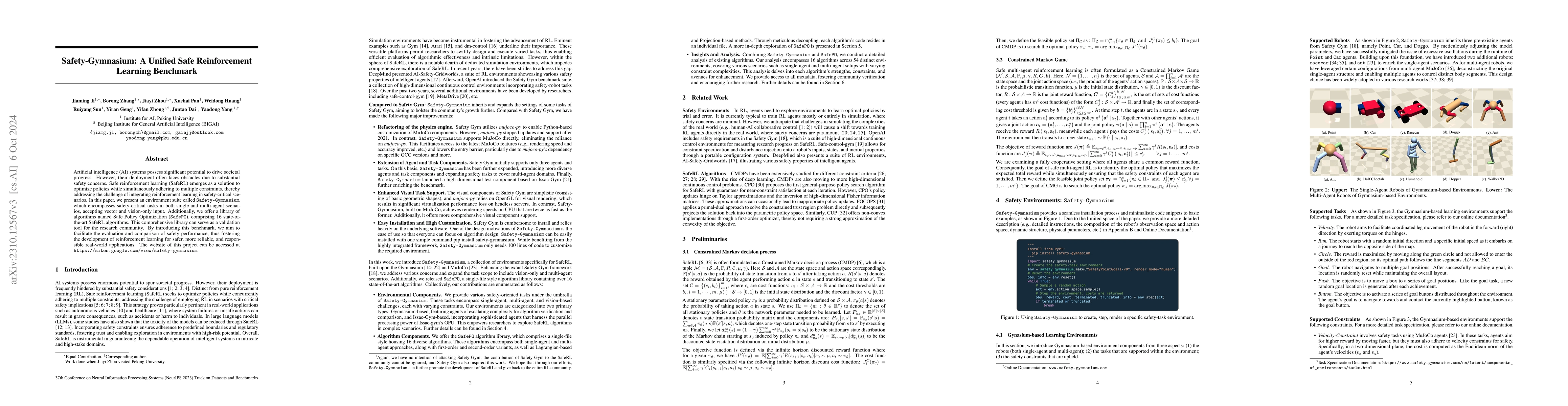 Thumbnail for Safety-Gymnasium: A Unified Safe Reinforcement Learning Benchmark
