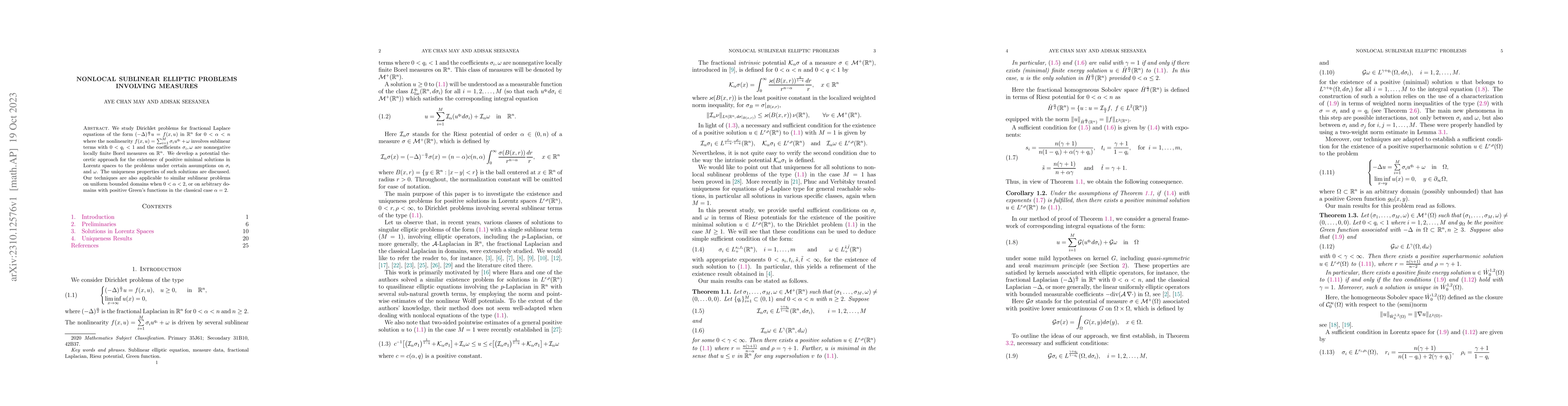 Thumbnail for Nonlocal Sublinear Elliptic Problems Involving Measures