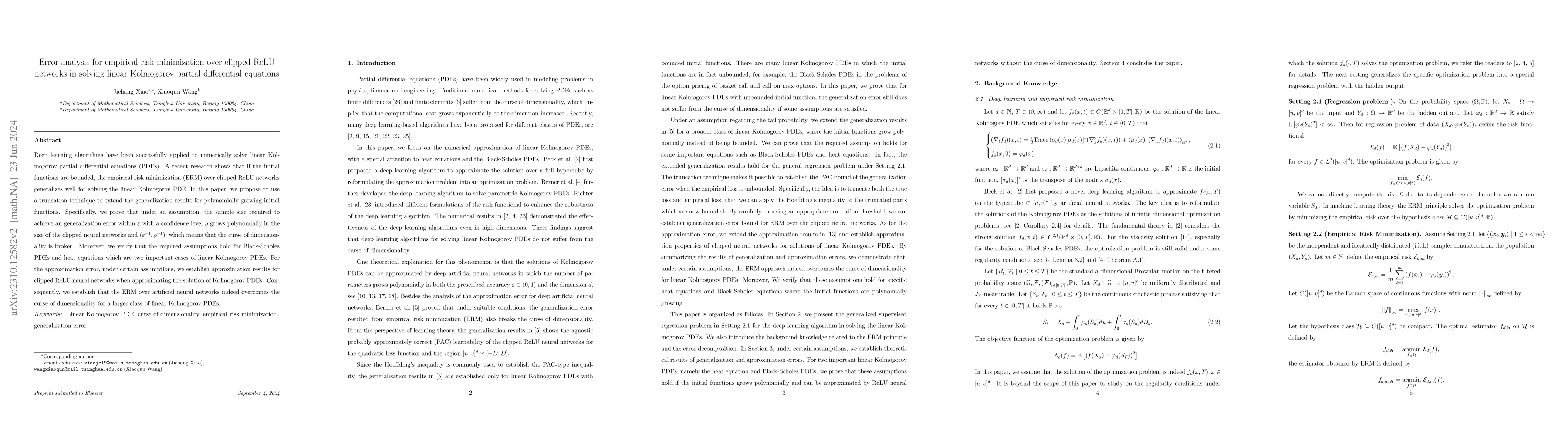 Thumbnail for Error analysis for empirical risk minimization over clipped ReLU
  networks in solving linear Kolmogorov partial differential equations