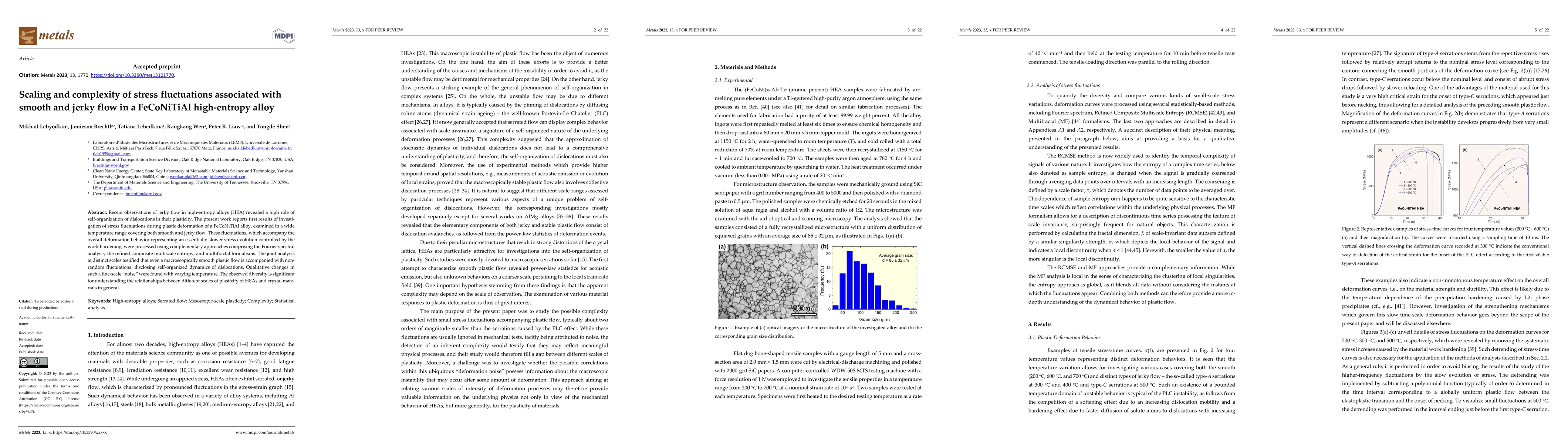 Thumbnail for Scaling and complexity of stress fluctuations associated with smooth and
  jerky flow in a FeCoNiTiAl high-entropy alloy