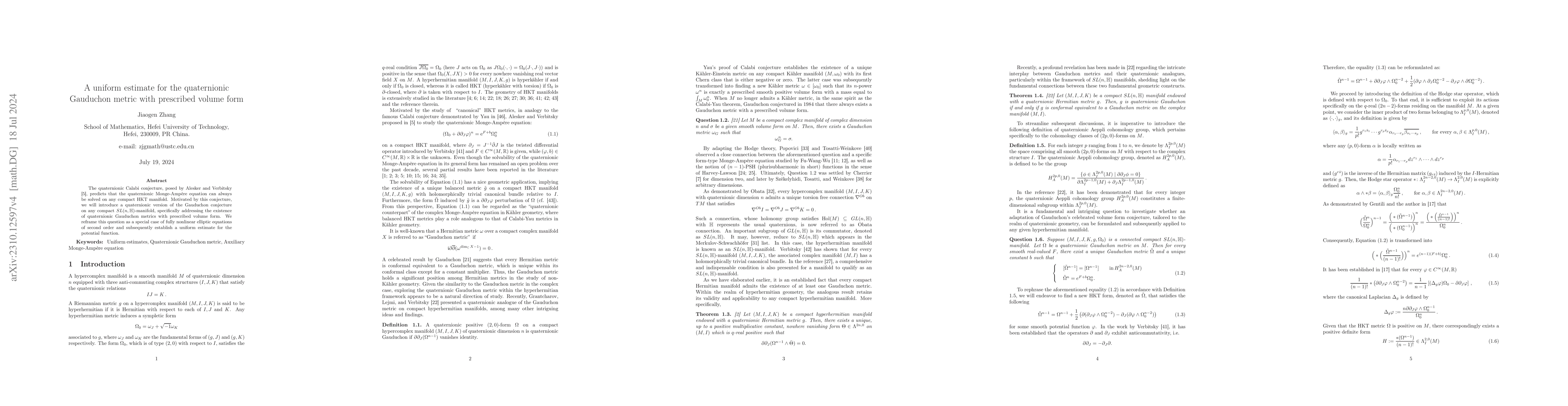 Thumbnail for $L^\infty$ estimate for the potential of quaternionic Gauduchon metric
  with prescribed volume form