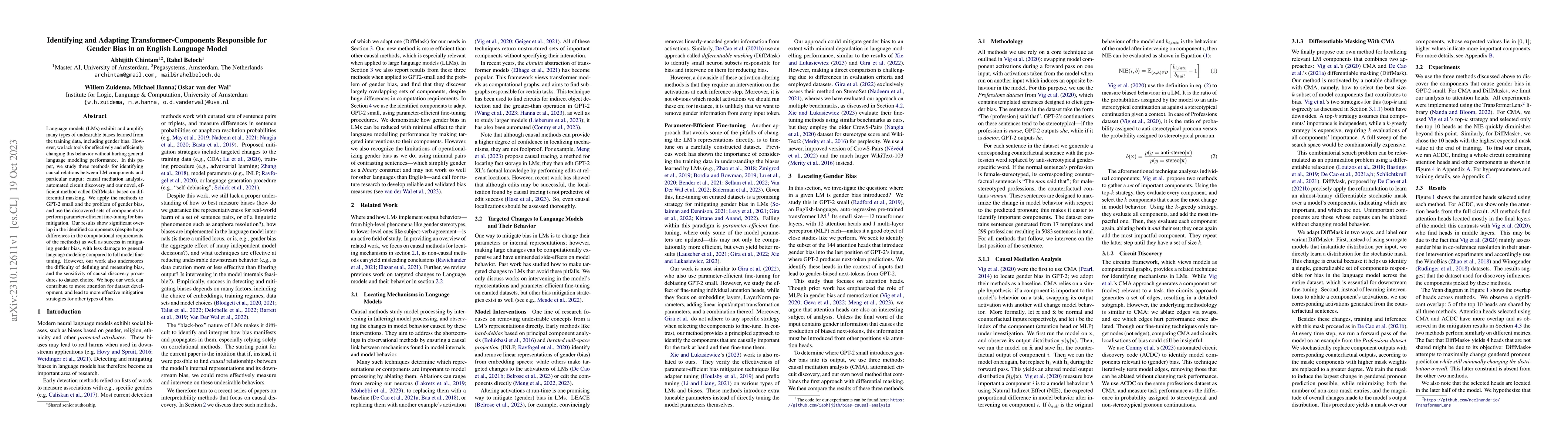 Thumbnail for Identifying and Adapting Transformer-Components Responsible for Gender
  Bias in an English Language Model