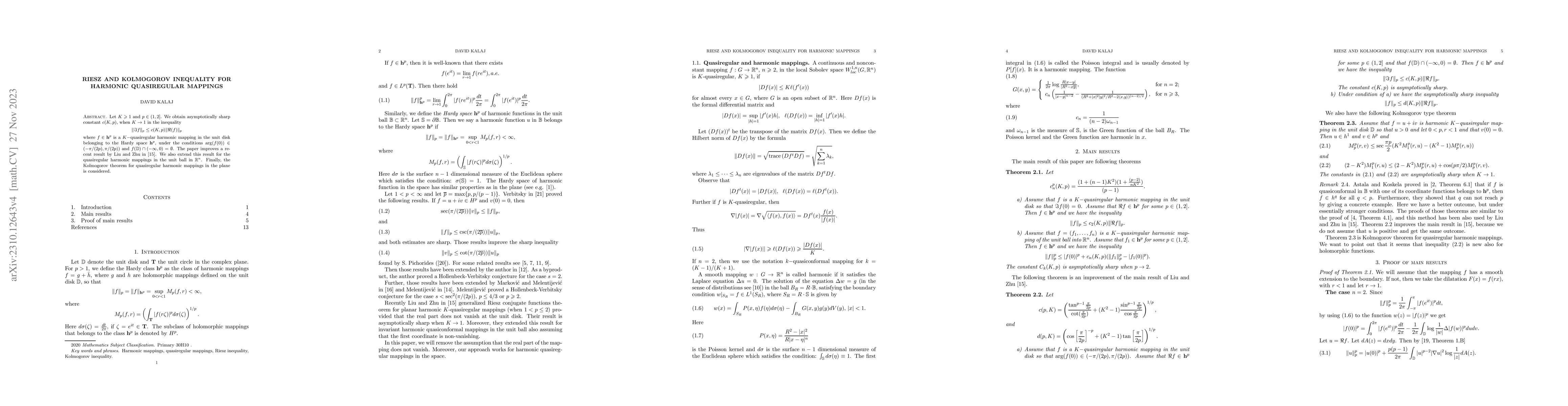 Thumbnail for Riesz and Kolmogorov inequality for harmonic quasiregular mappings
