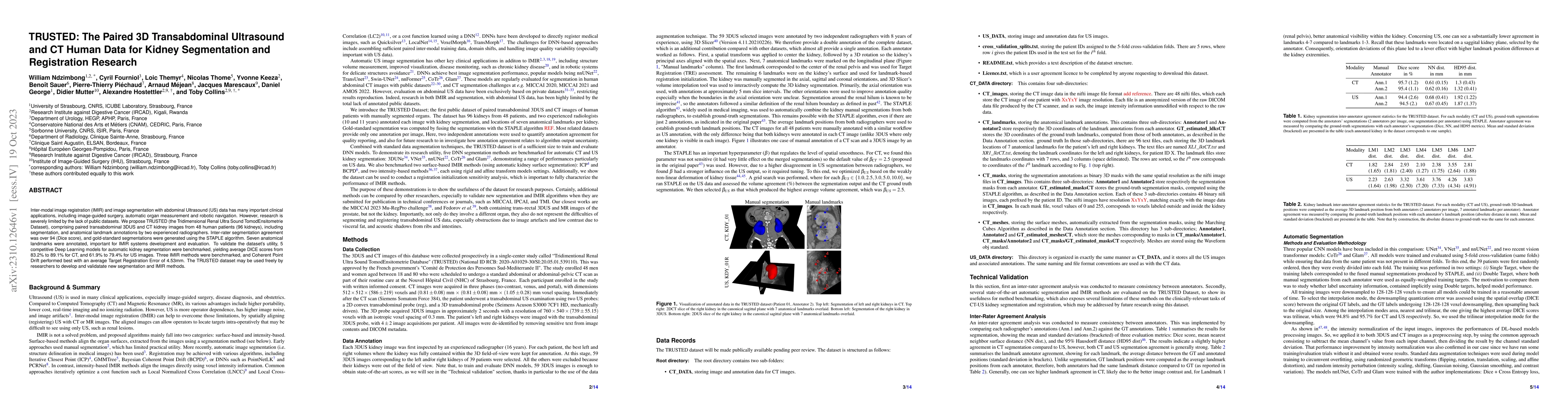 Thumbnail for TRUSTED: The Paired 3D Transabdominal Ultrasound and CT Human Data for
  Kidney Segmentation and Registration Research