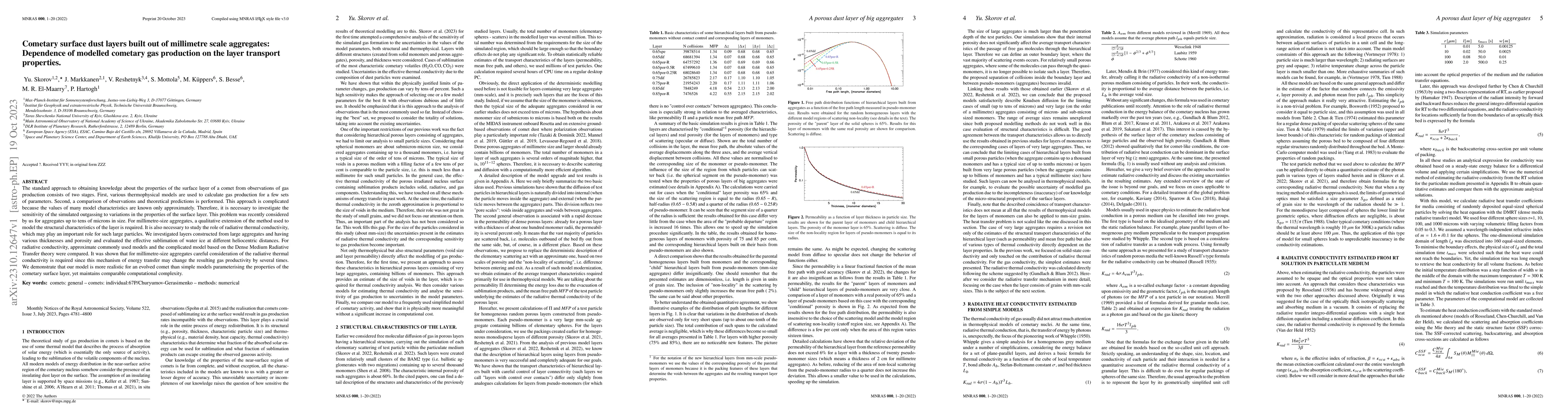 Thumbnail for Cometary surface dust layers built out of millimetre-scale aggregates:
  dependence of modelled cometary gas production on the layer transport
  properties
