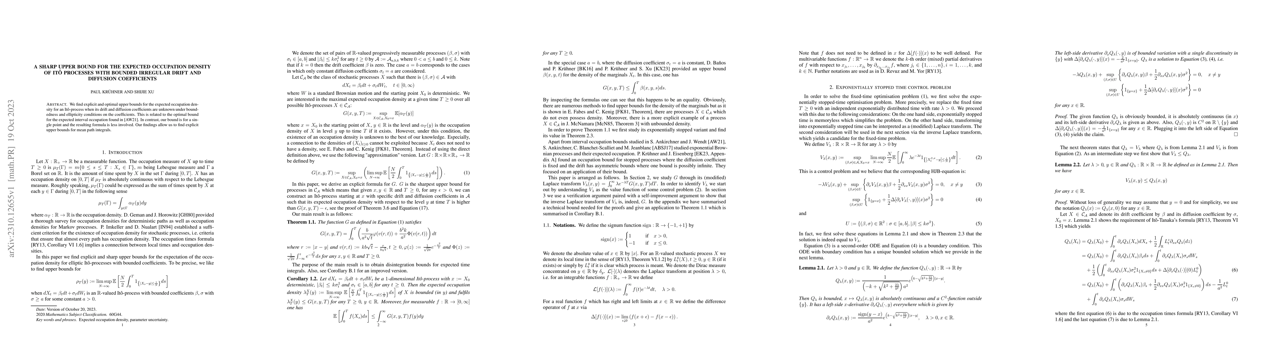 Thumbnail for A sharp upper bound for the expected occupation density of It\^o
  processes with bounded irregular drift and diffusion coefficients