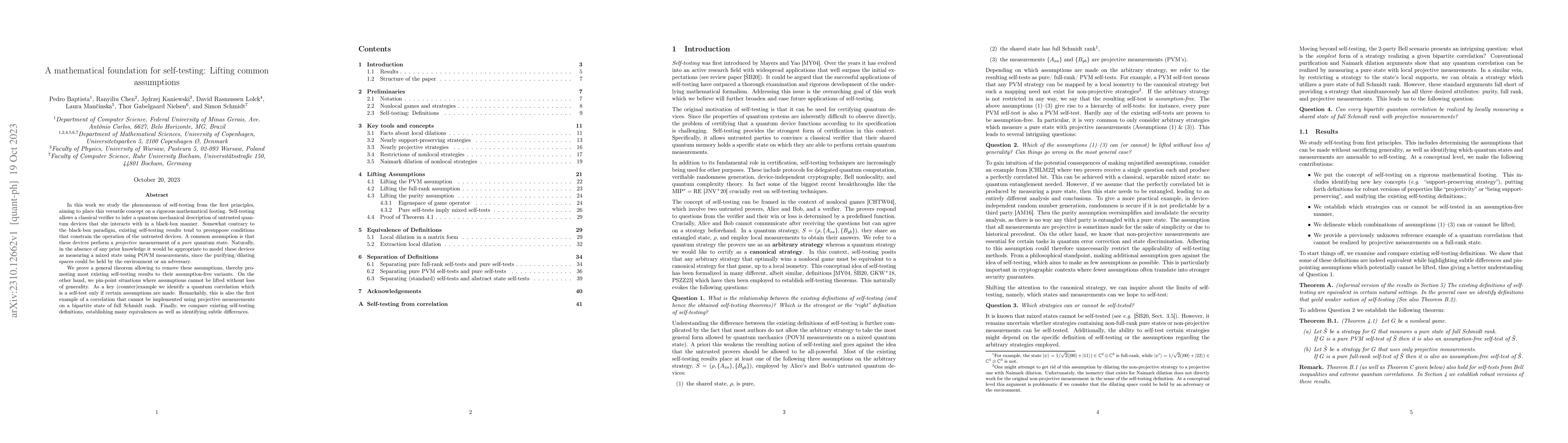 Thumbnail for A mathematical foundation for self-testing: Lifting common assumptions