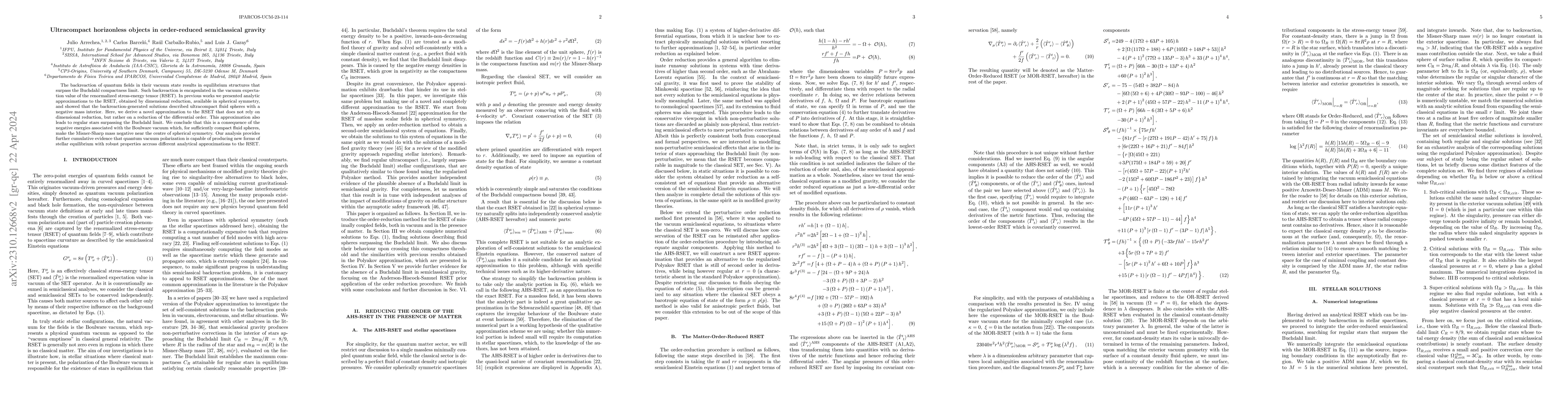Thumbnail for Ultracompact horizonless objects in order-reduced semiclassical gravity