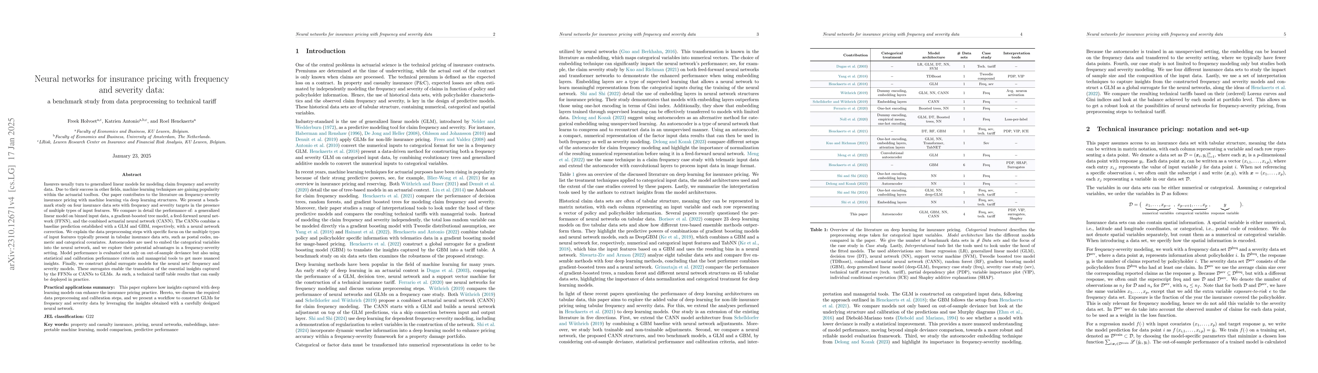 Thumbnail for Neural networks for insurance pricing with frequency and severity data:
  a benchmark study from data preprocessing to technical tariff