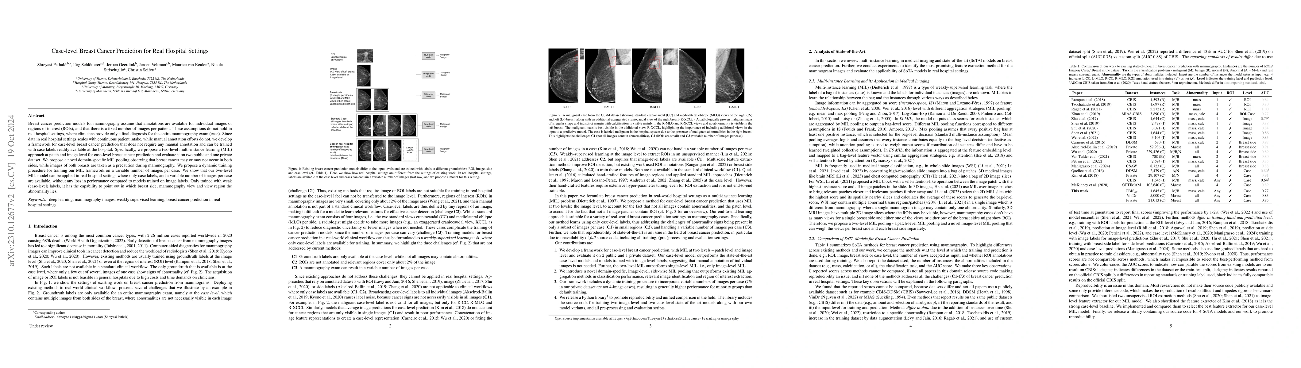 Thumbnail for Weakly Supervised Learning for Breast Cancer Prediction on Mammograms in
  Realistic Settings