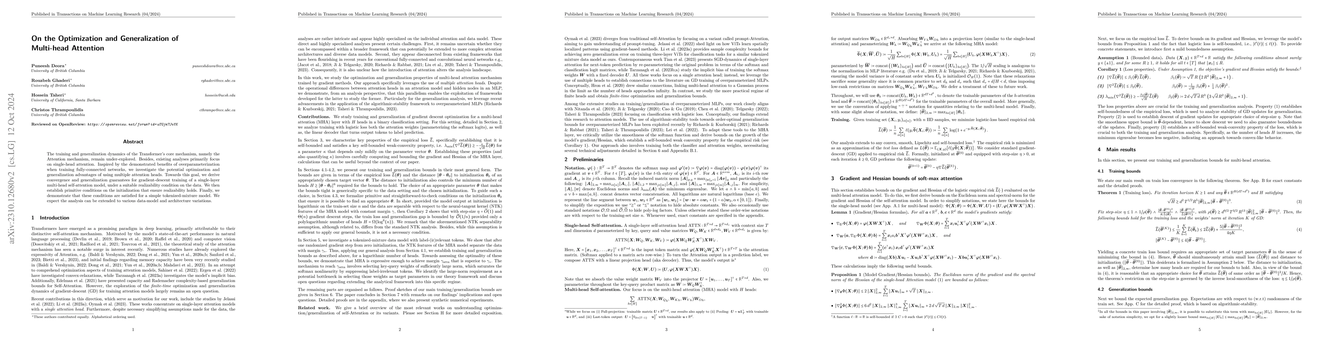 Thumbnail for On the Optimization and Generalization of Multi-head Attention