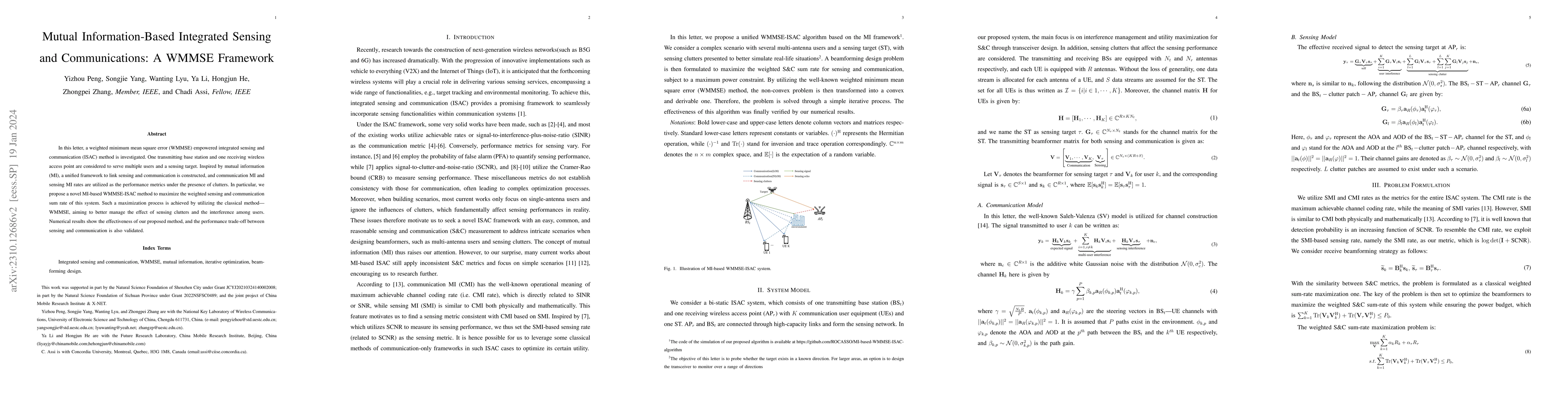 Thumbnail for Mutual Information-Based Integrated Sensing and Communications: A WMMSE
  Framework