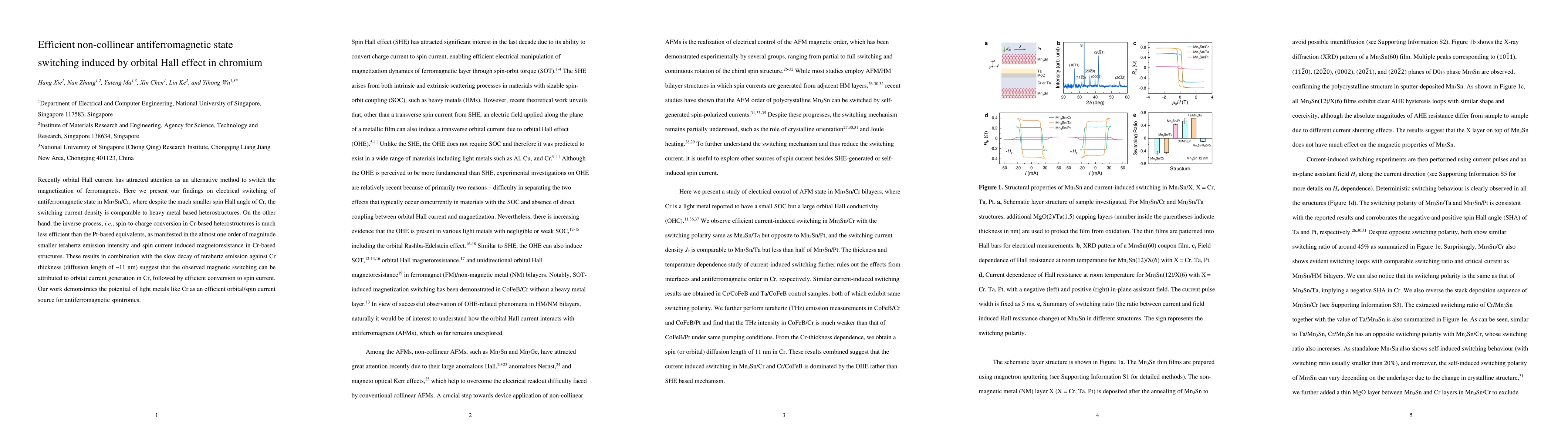 Thumbnail for Efficient non-collinear antiferromagnetic state switching induced by
  orbital Hall effect in chromium