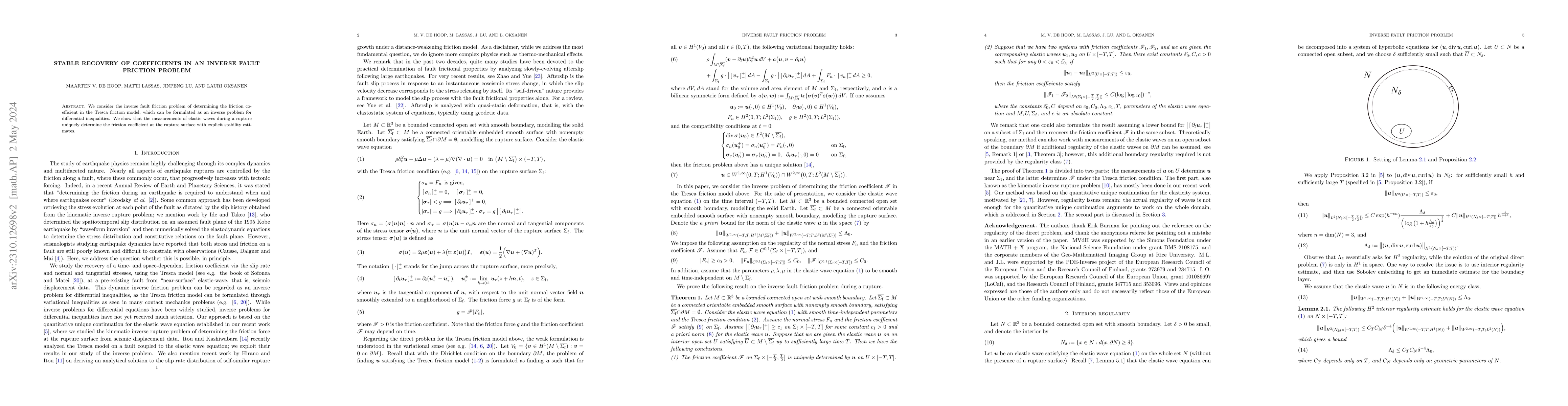 Thumbnail for Stable recovery of coefficients in an inverse fault friction problem
