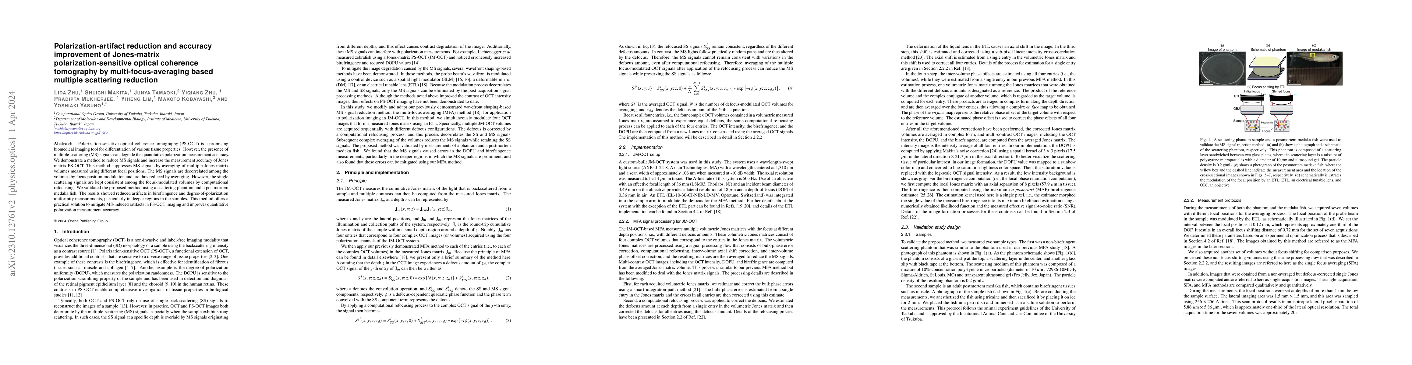 Thumbnail for Polarization-artifact reduction and accuracy improvement of Jones-matrix
  polarization-sensitive optical coherence tomography by multi-focus averaging