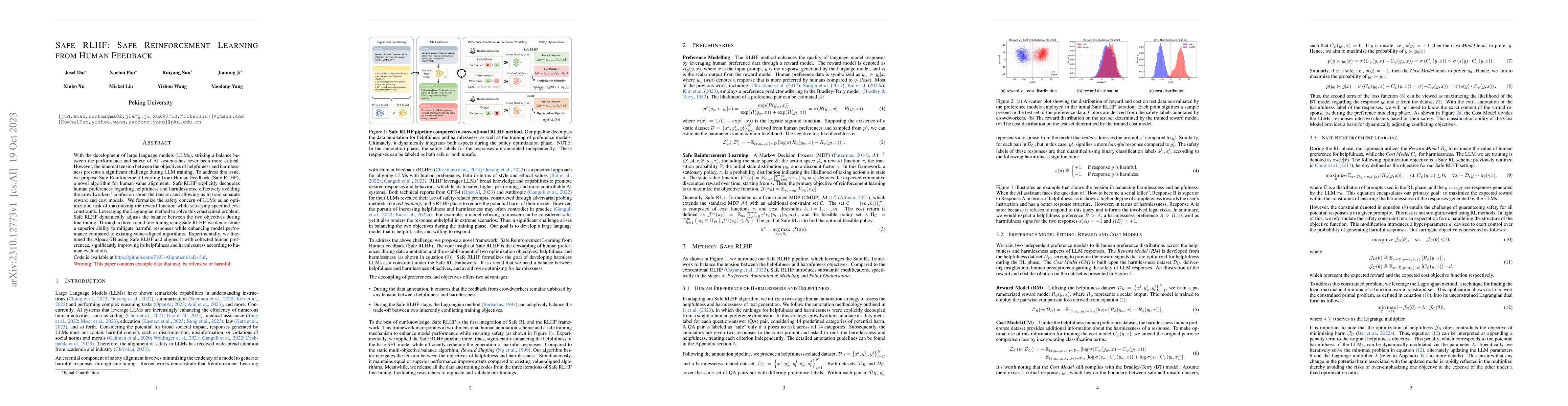 Thumbnail for Safe RLHF: Safe Reinforcement Learning from Human Feedback