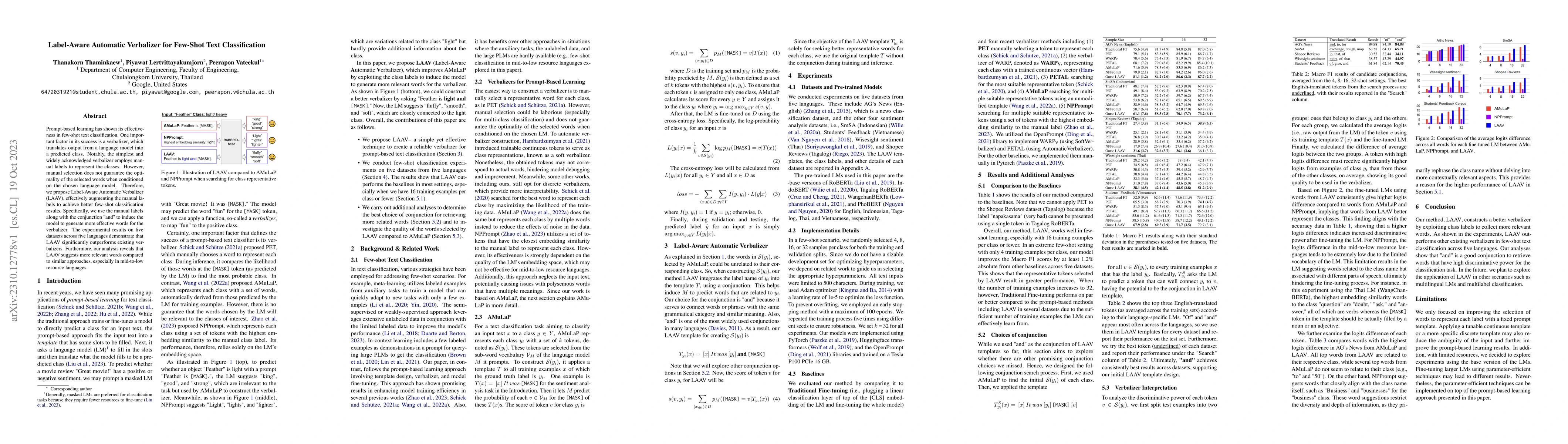 Thumbnail for Label-Aware Automatic Verbalizer for Few-Shot Text Classification