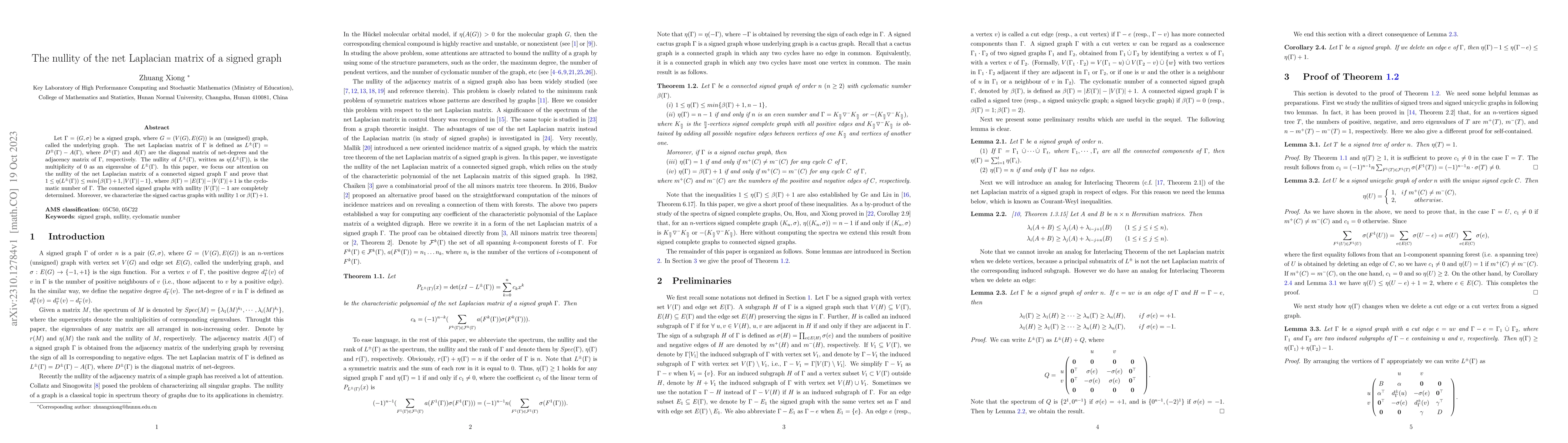 Thumbnail for The nullity of the net Laplacian matrix of a signed graph