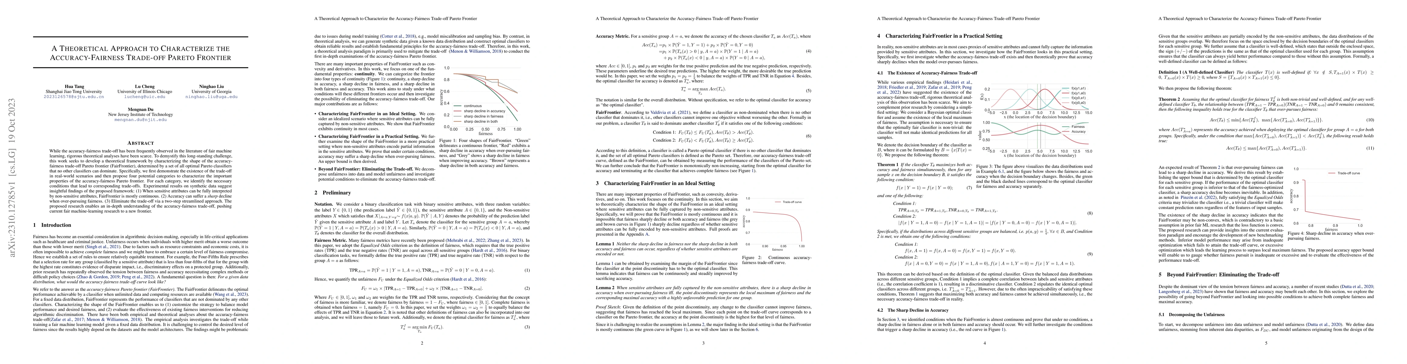 Thumbnail for A Theoretical Approach to Characterize the Accuracy-Fairness Trade-off
  Pareto Frontier