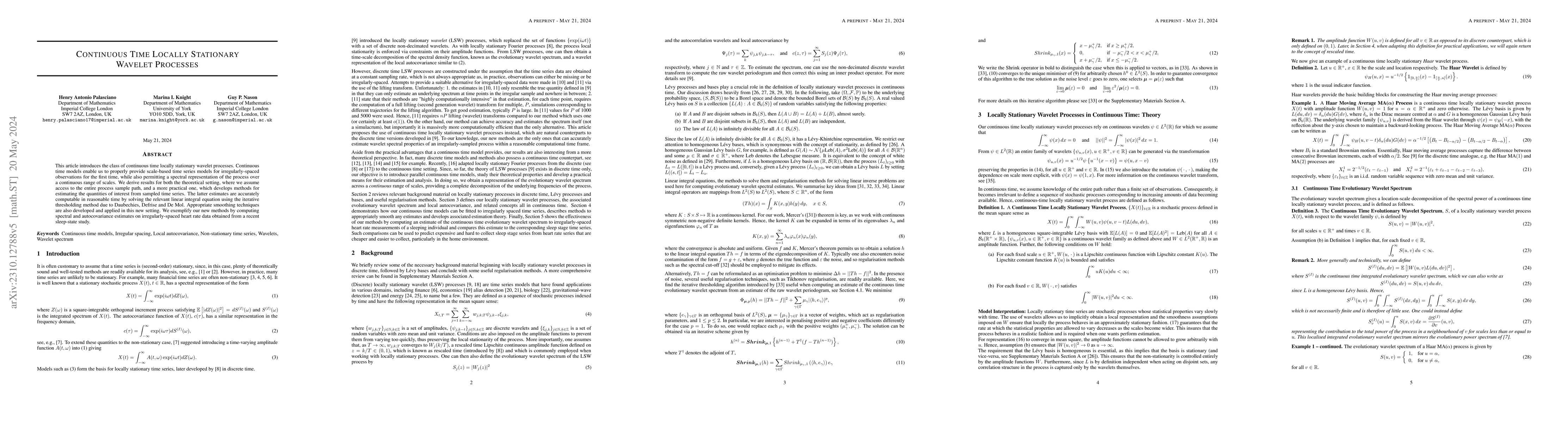 Thumbnail for Continuous Time Locally Stationary Wavelet Processes