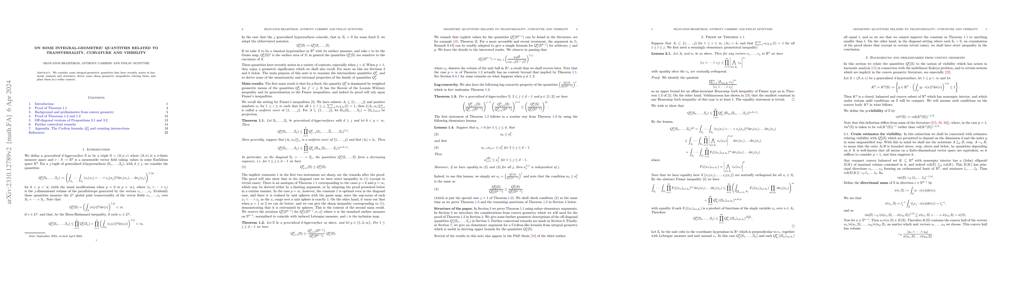 Thumbnail for On some integral-geometric quantities related to transversality,
  curvature and visibility