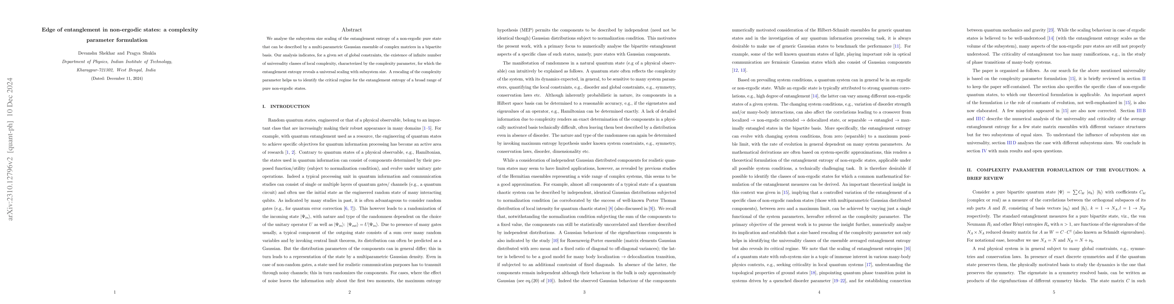 Thumbnail for Edge of entanglement in non-ergodic states: a complexity parameter
  formulation