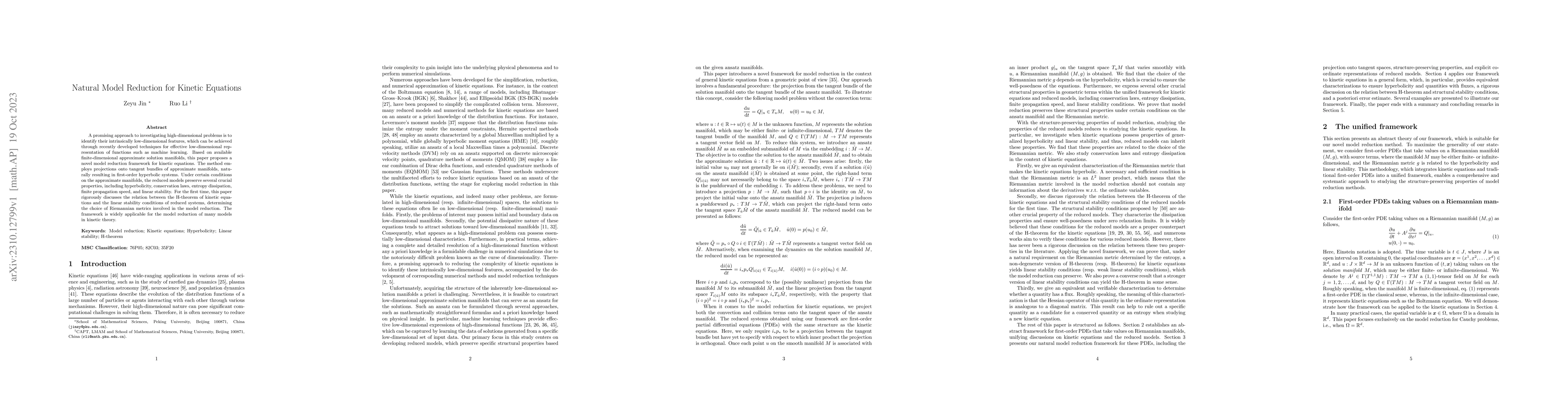 Thumbnail for Natural Model Reduction for Kinetic Equations