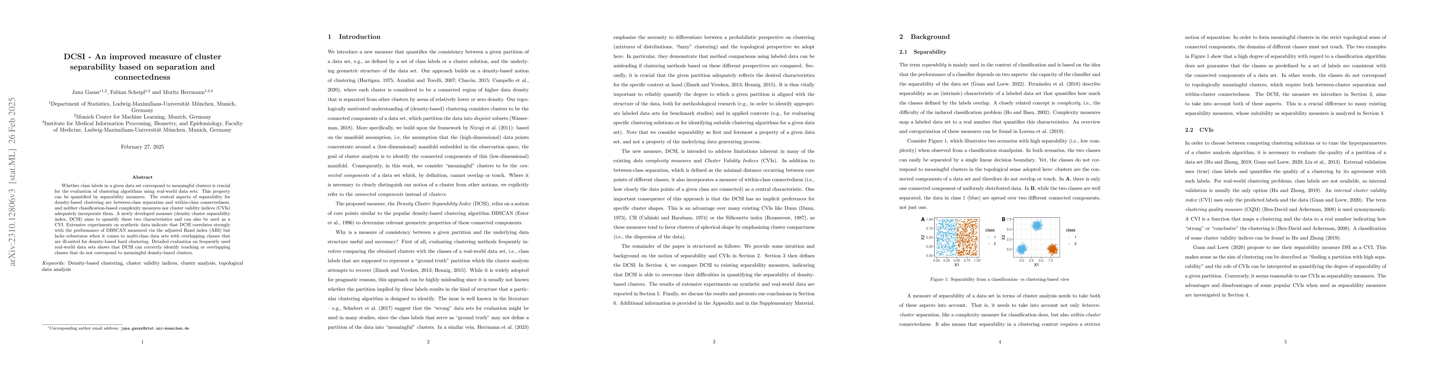 Thumbnail for DCSI -- An improved measure of cluster separability based on separation
  and connectedness