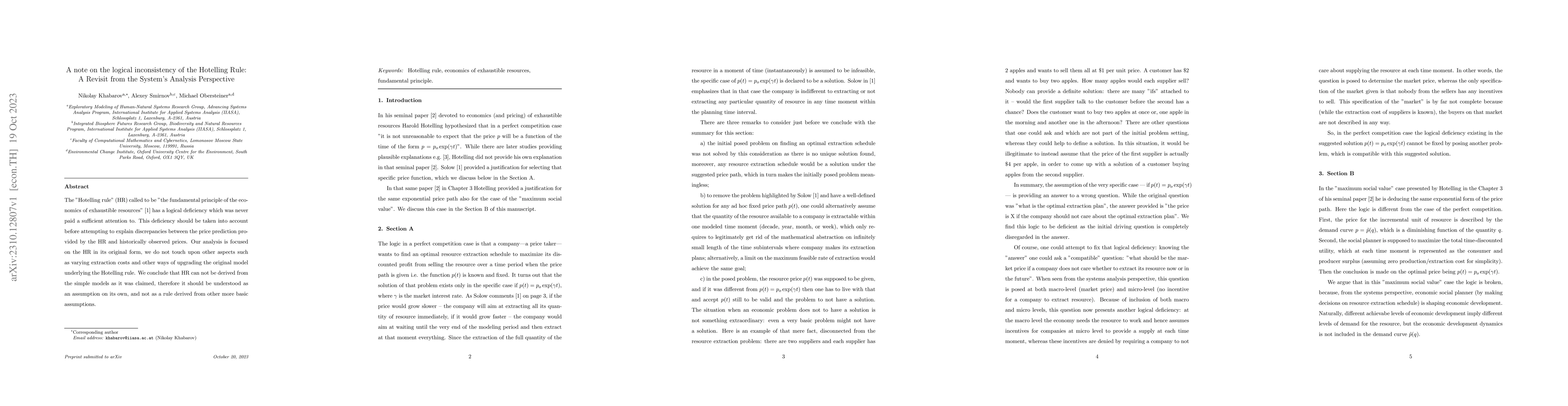 Thumbnail for A note on the logical inconsistency of the Hotelling Rule: A Revisit
  from the System's Analysis Perspective