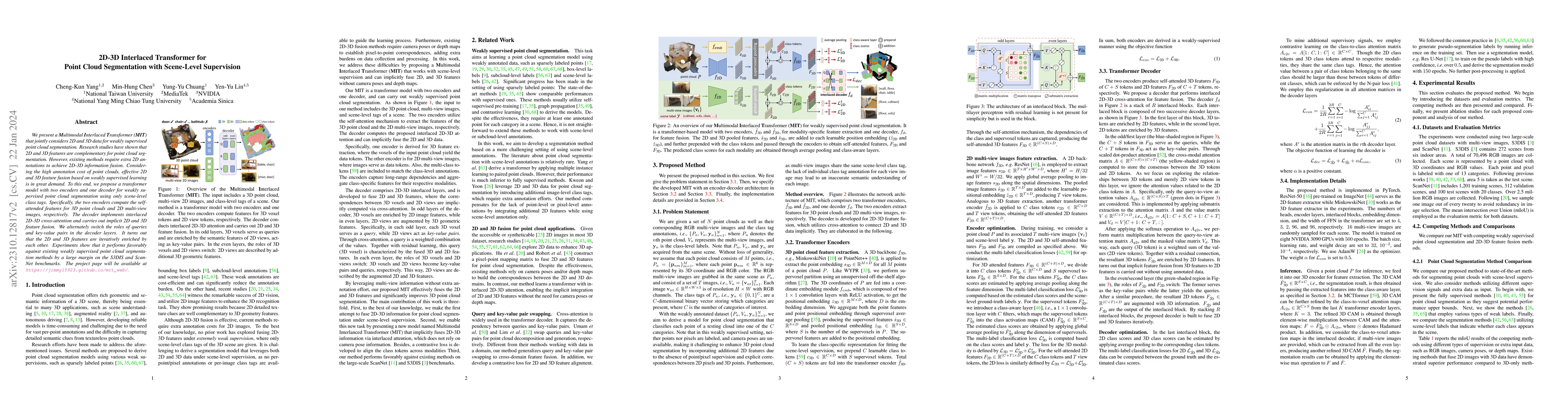 Thumbnail for 2D-3D Interlaced Transformer for Point Cloud Segmentation with
  Scene-Level Supervision