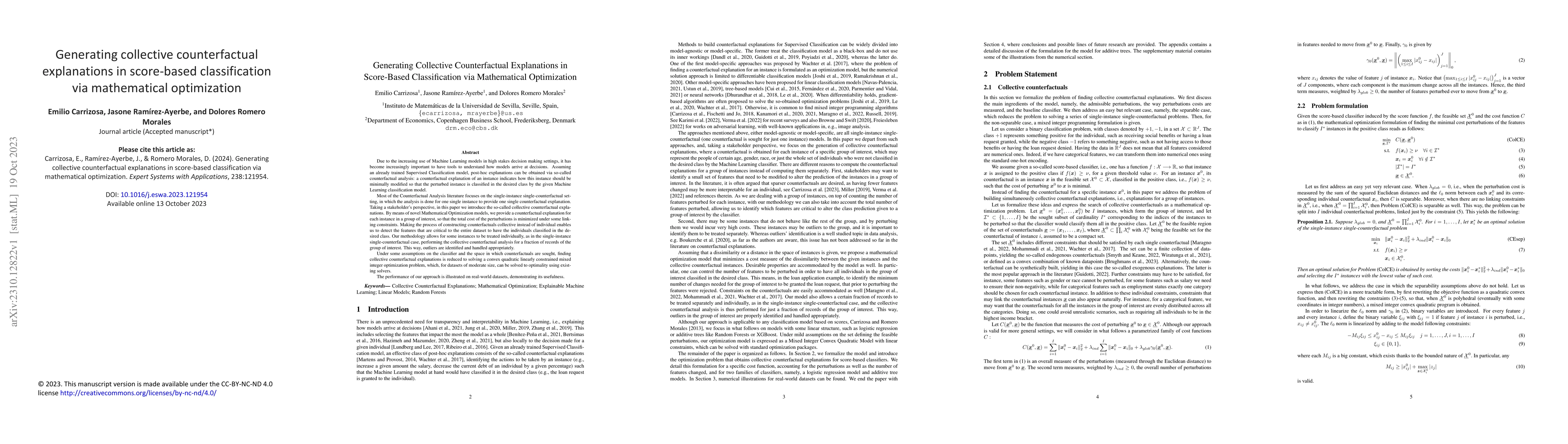 Thumbnail for Generating collective counterfactual explanations in score-based
  classification via mathematical optimization