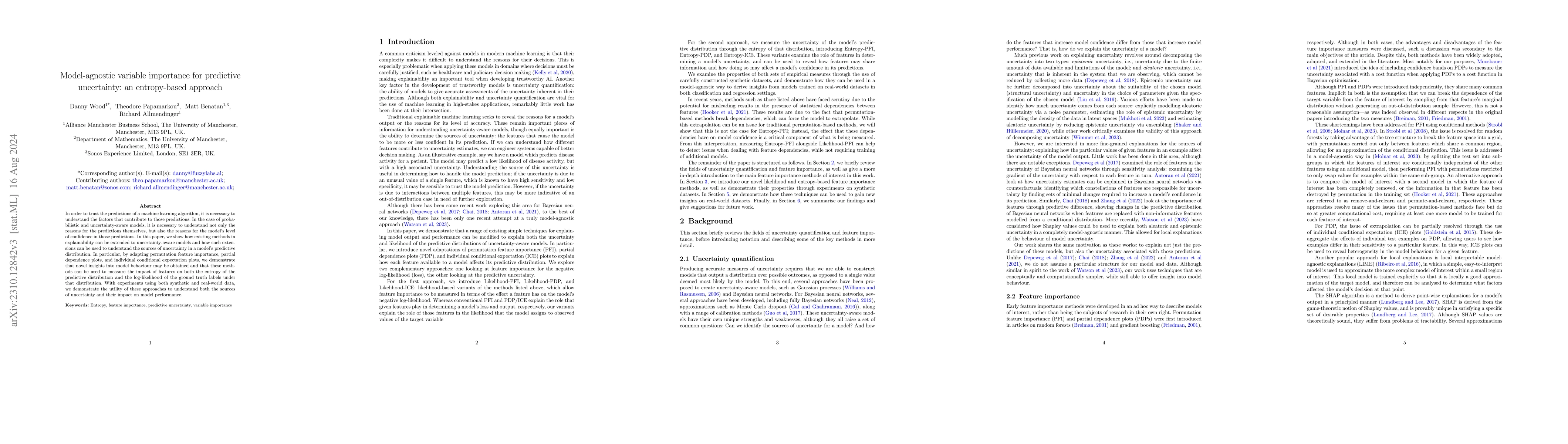 Thumbnail for Model-agnostic variable importance for predictive uncertainty: an
  entropy-based approach